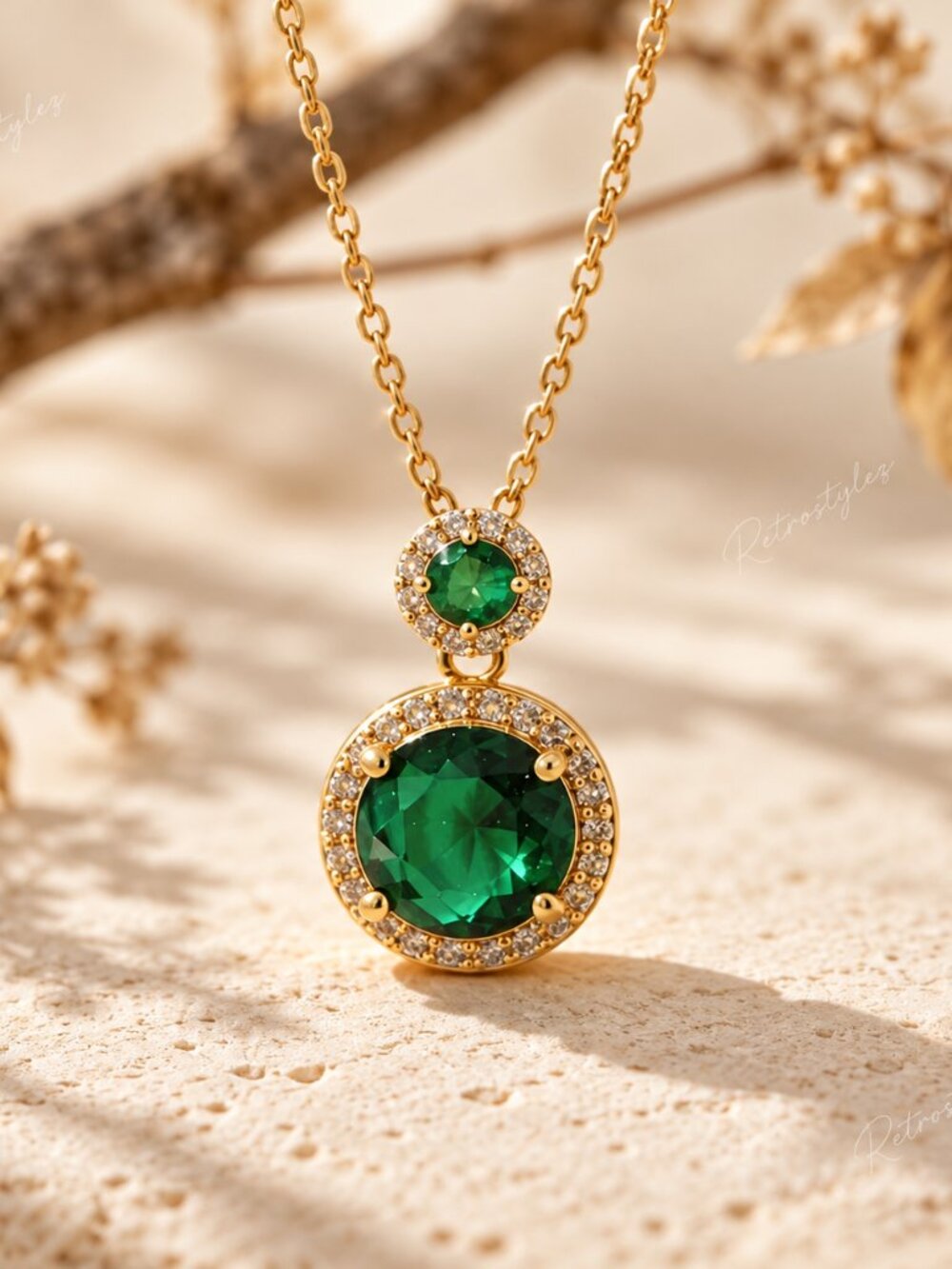 18" Womens 18K Gold 1ct Diamond 2ct Green Emerald Gemstone Pendant Necklace NEW